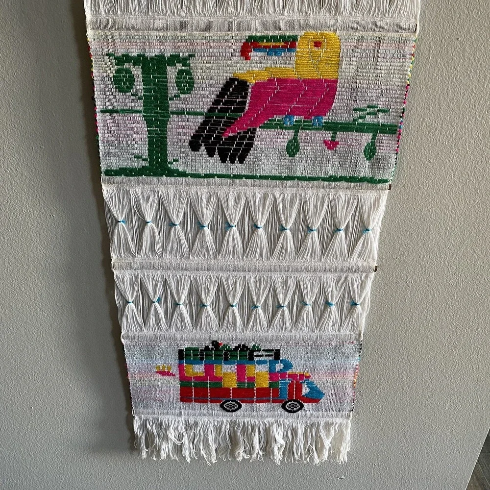 VTG Woven Colombian Wall Hanging Art Deco‎ Tapestry 14 1/2 X 57